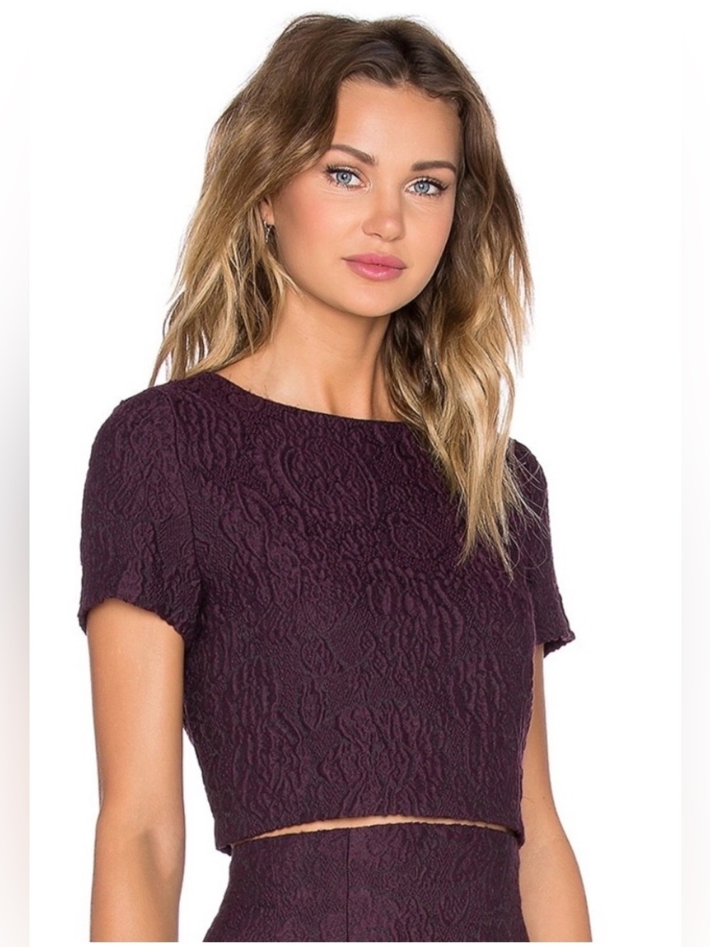 Alice + Olivia Sarina Aubergine Jacquard Wool Crop Top Size 2